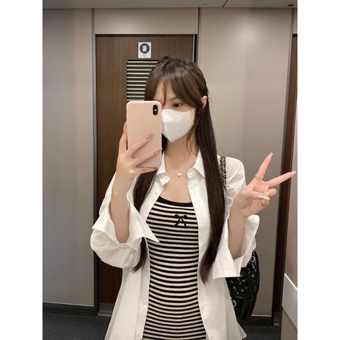 Women Striped Dress With Shirt